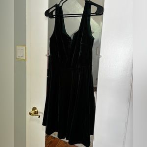 AQUA Green Velvet V-Cut Fit & Flare